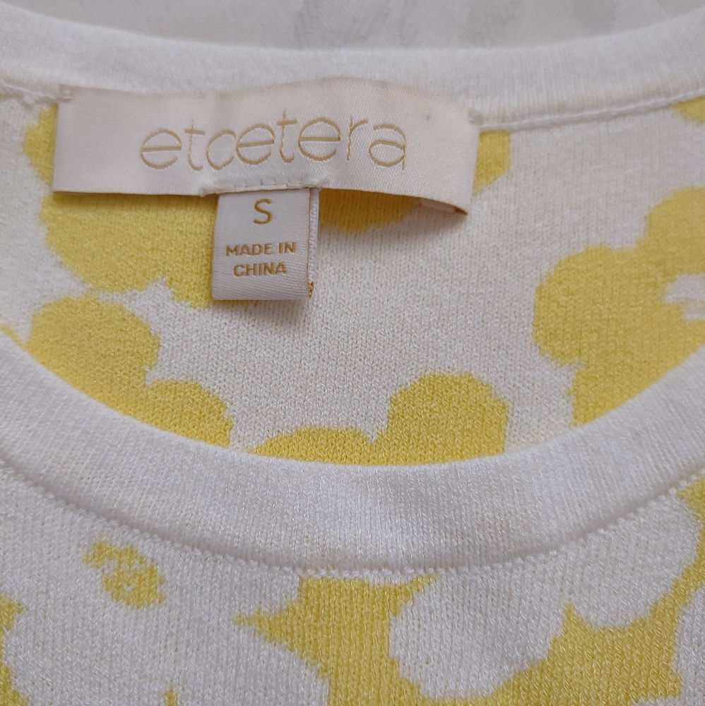 Etcetera yellow white daisies floral knit jacquard flare sweater dress - Picture 2 of 8